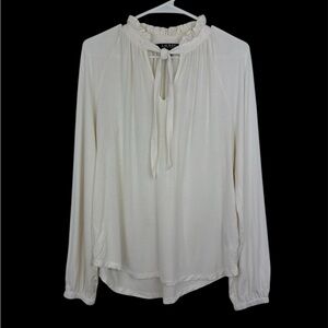 Ralph Lauren Cream Ruffle Tie-Neck Long-Sleeve Blouse size medium boho poet